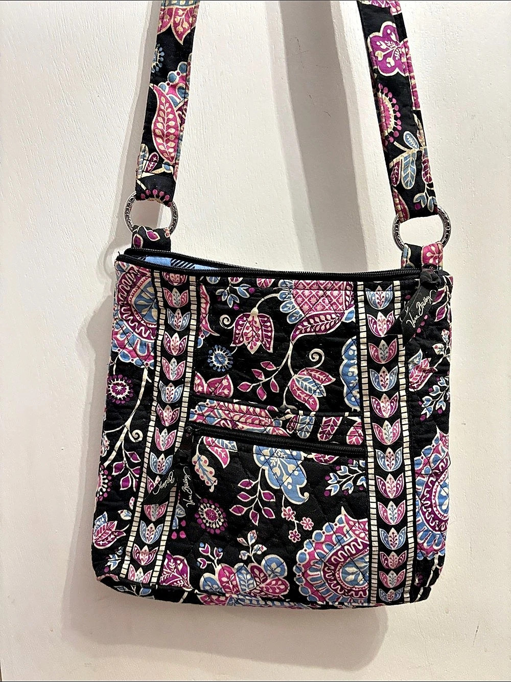 Vera Bradley Floral Print Crossbody Bag Black & Pink